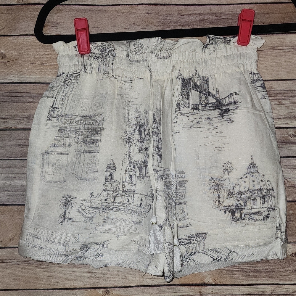 Fate Cream Printed High Waist Shorts